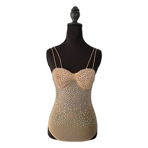 Haute Monde Rhinestone Thong Body Suite Womens Medium Nude Swiftie Festival Rave